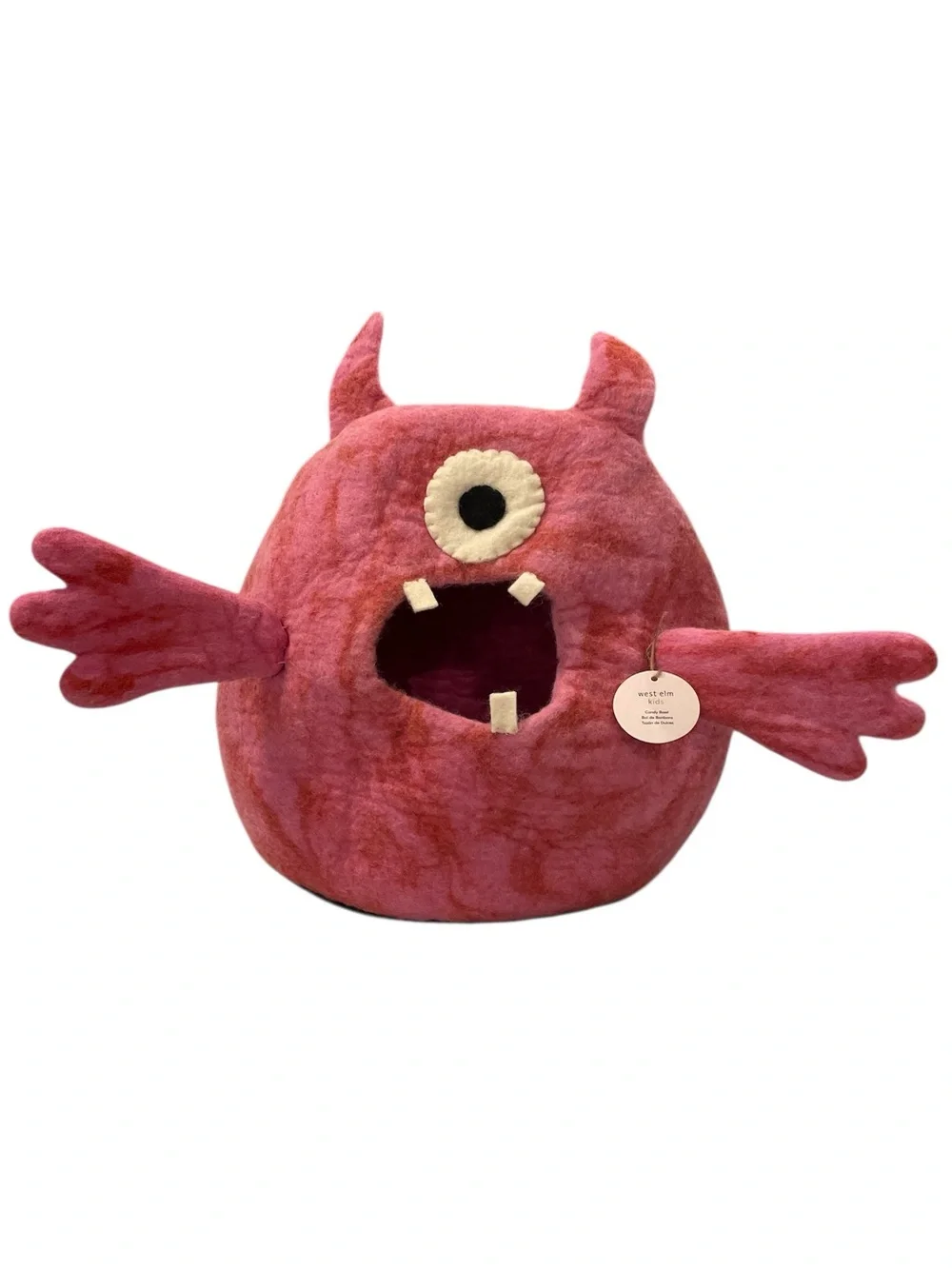 West Elm Halloween Pink  Felt Monster Candy Bowl NWT